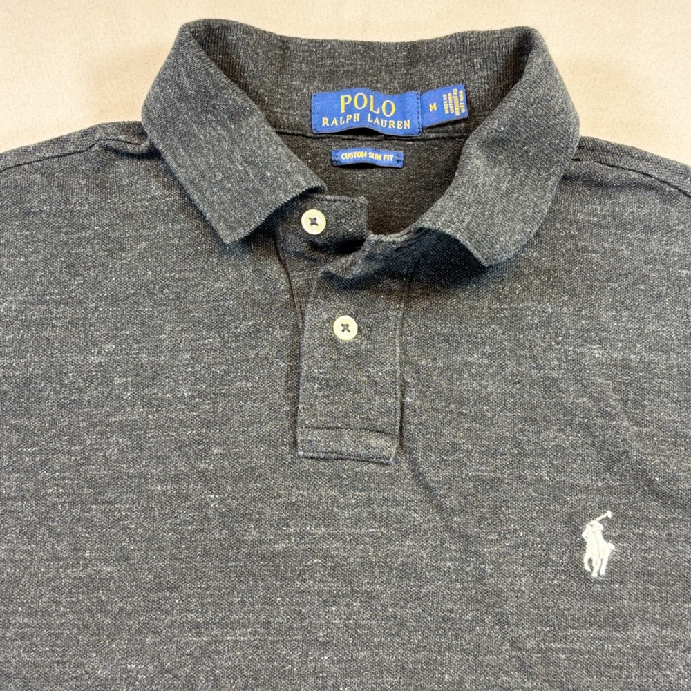 Polo Ralph Lauren Shirt Mens Medium Gray Custom Slim Fit Pique White Pony Logo